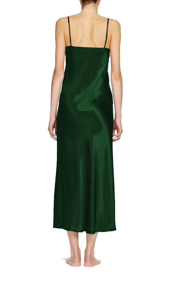 Ginia 100% Silk Nightgown with V Neck In Emerald 9617 SALE