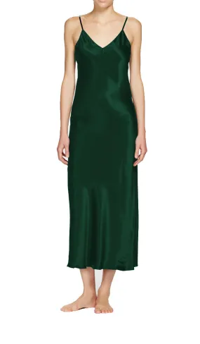 Ginia 100% Silk Nightgown with V Neck In Emerald 9617 SALE