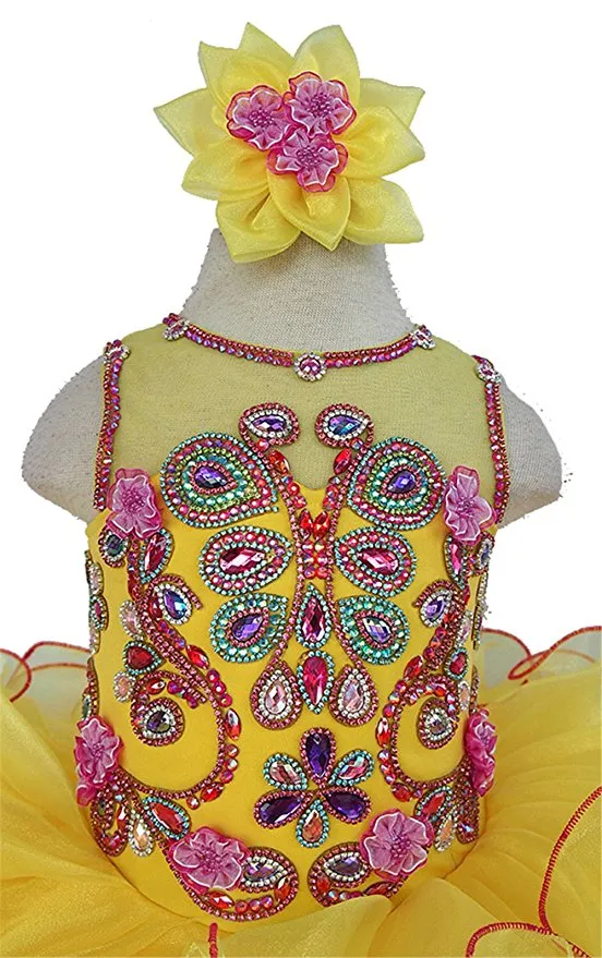 Glitz Beaded Bodice Toddler/Baby Girl/Infant Cupcake Pageant Dress With Hair bow