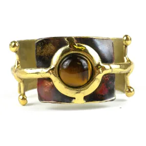 Gold Tiger Eye Ball and Jack Brass Cuff Brass Images