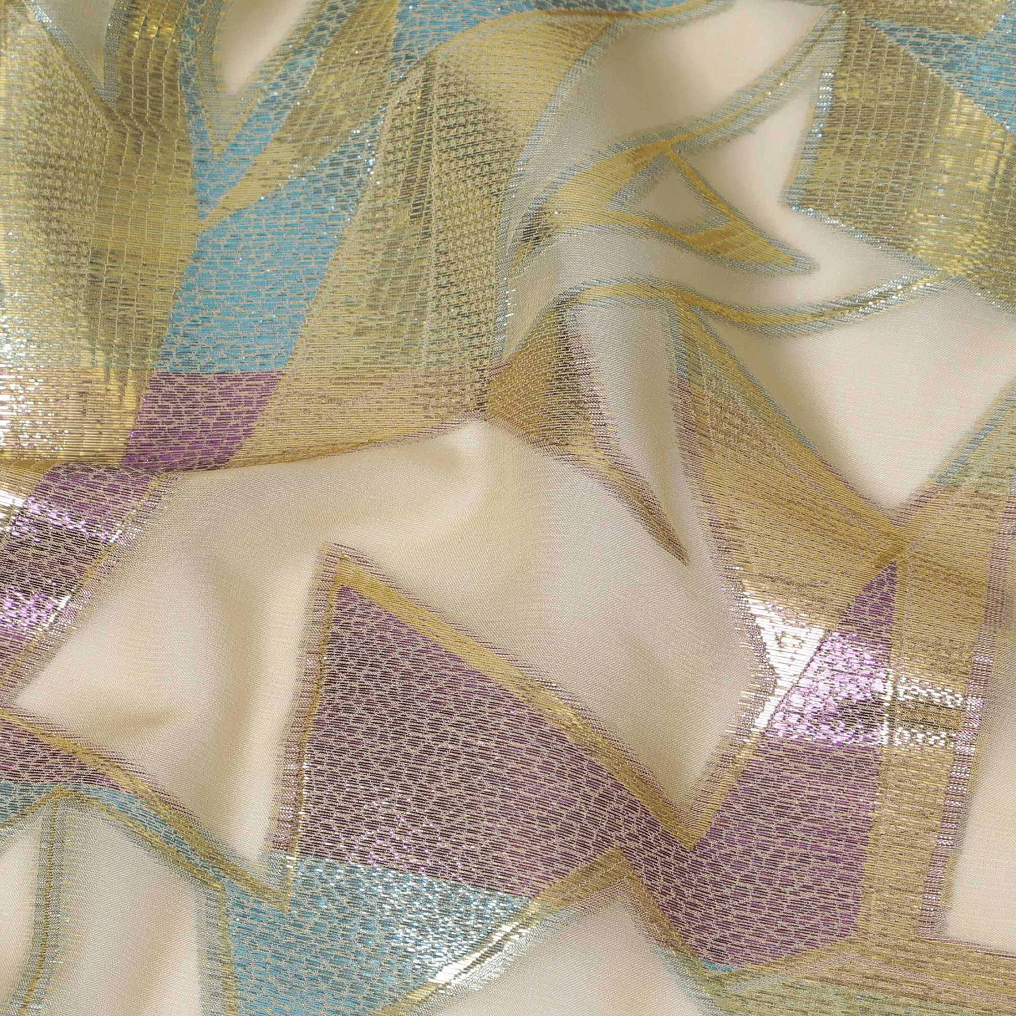 Golden Hues Abstract Silk Chiffon Fabric, 140cm - Contemporary South Korean Textile-D17796