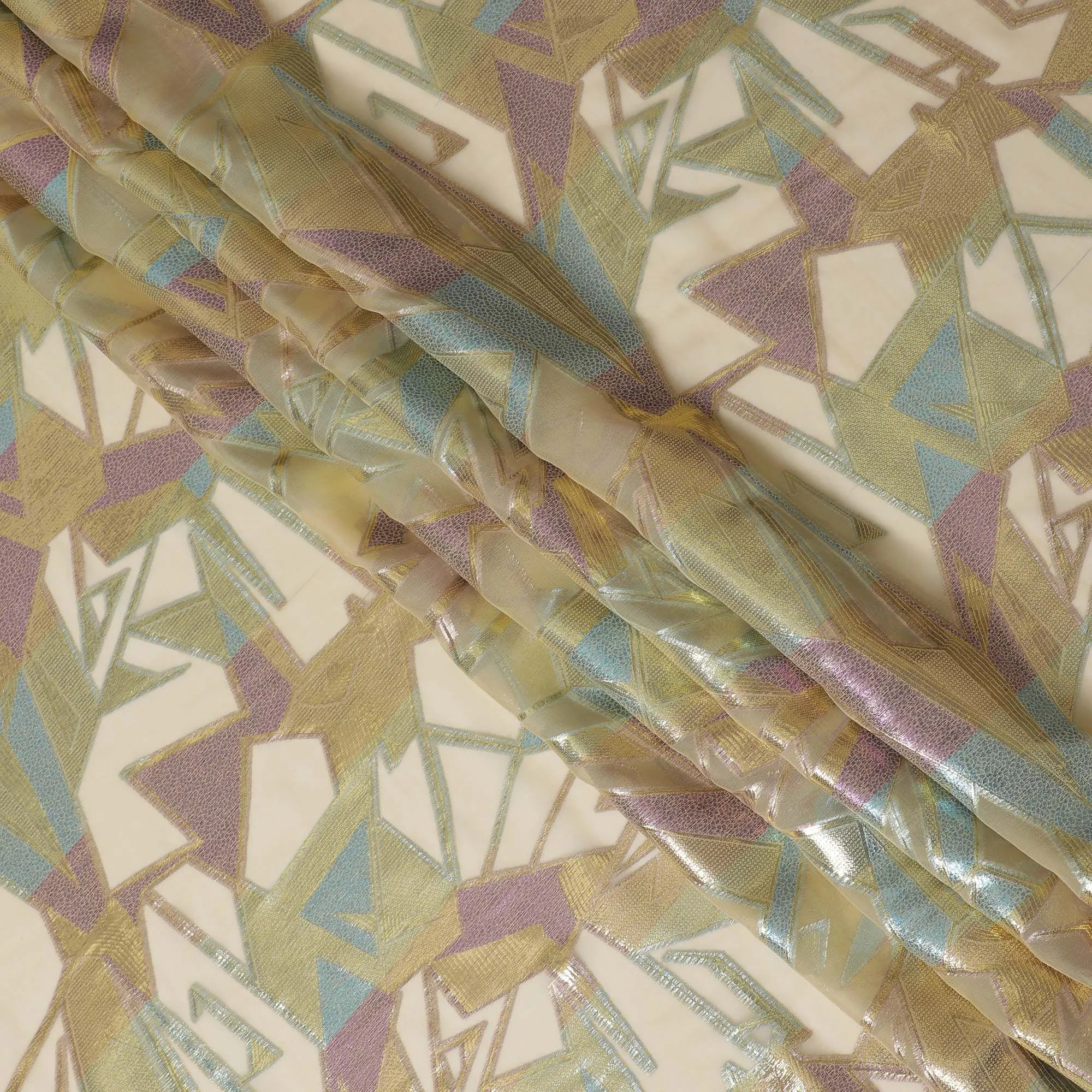 Golden Hues Abstract Silk Chiffon Fabric, 140cm - Contemporary South Korean Textile-D17796