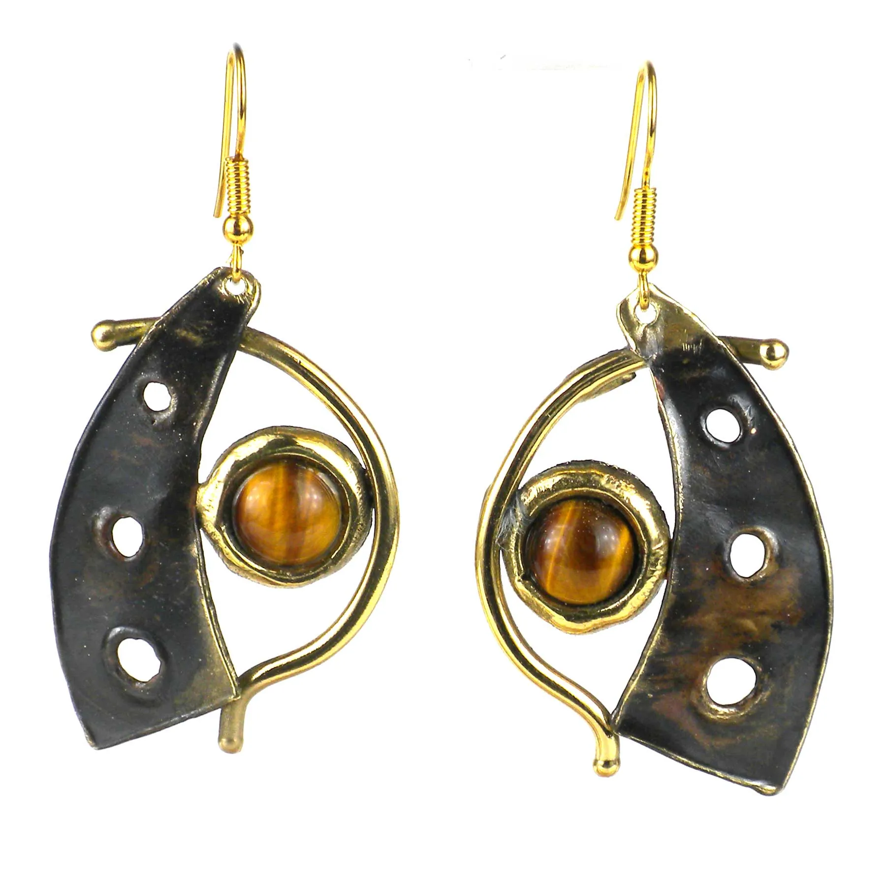 Golden Tiger Eye Domino Earrings Brass Images