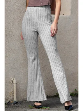 Gray Solid Color High Waist Ribbed Flare Pants