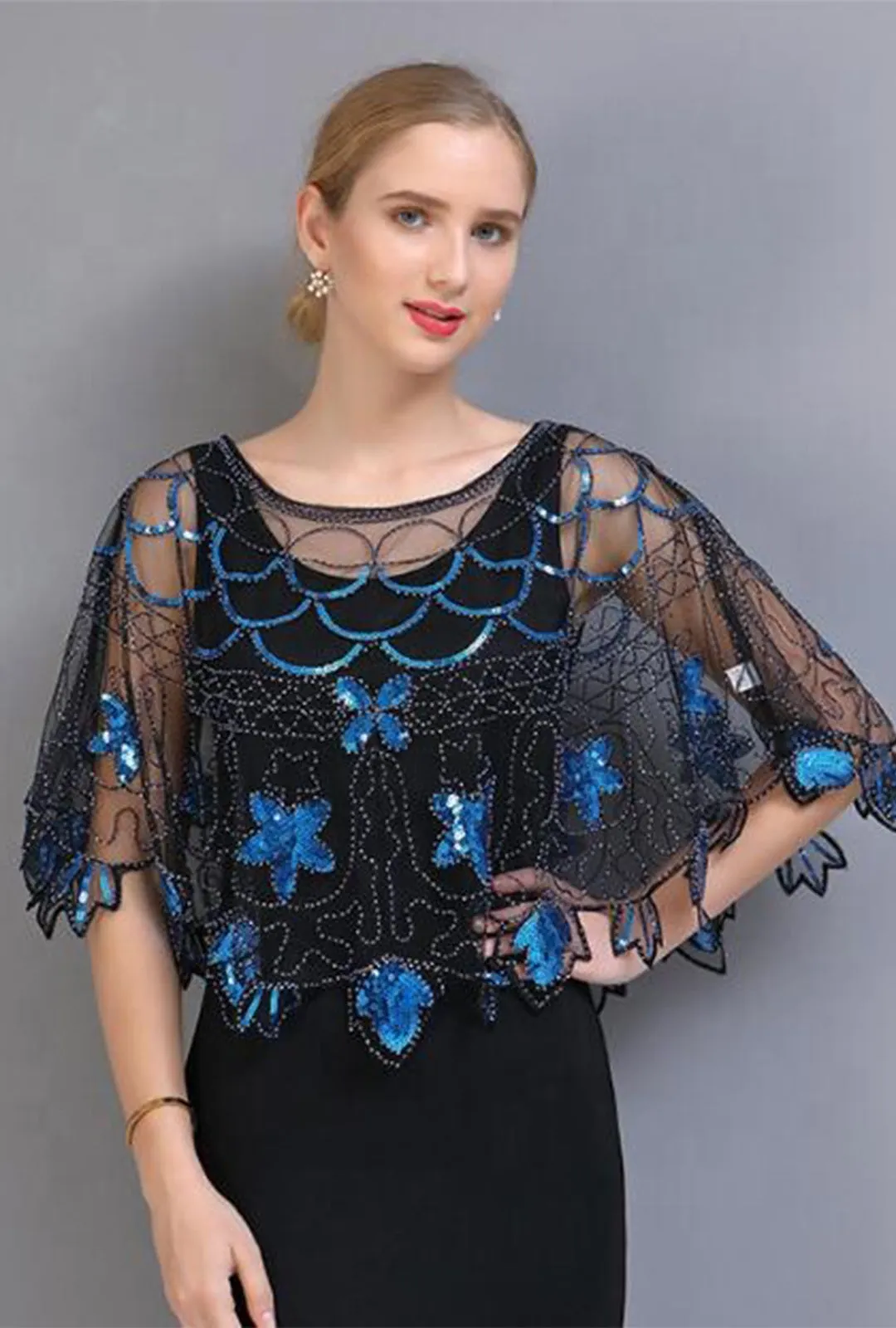 Great Gatsby Sequin Blue Shawl Cape