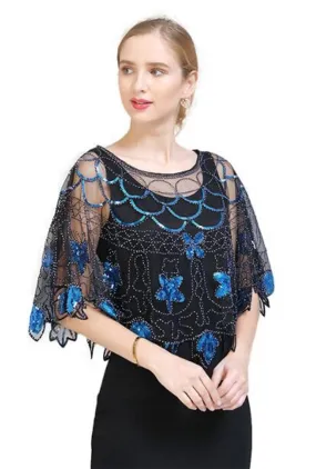 Great Gatsby Sequin Blue Shawl Cape