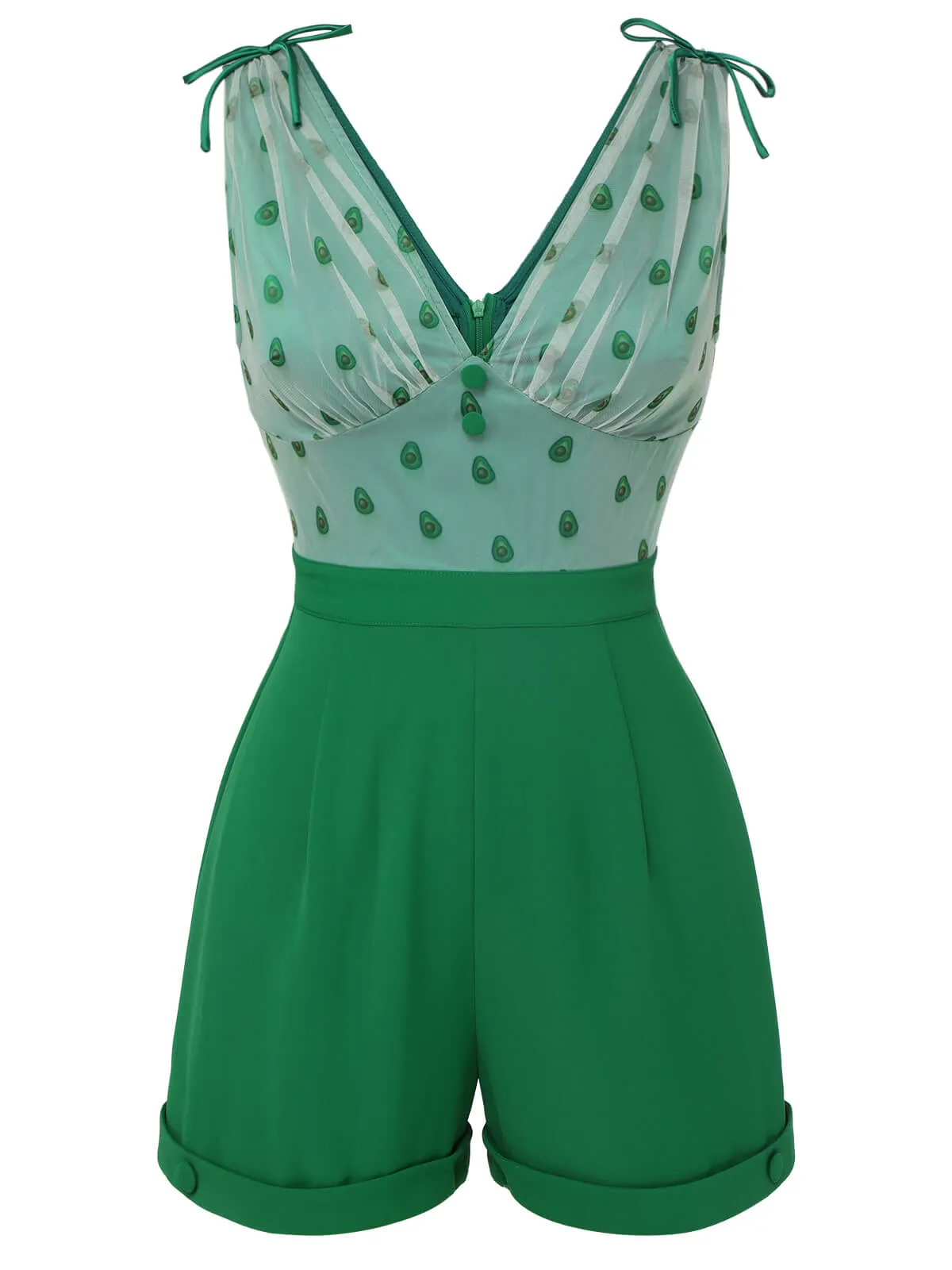 Green 1950s Avocado Mesh V-Neck Romper