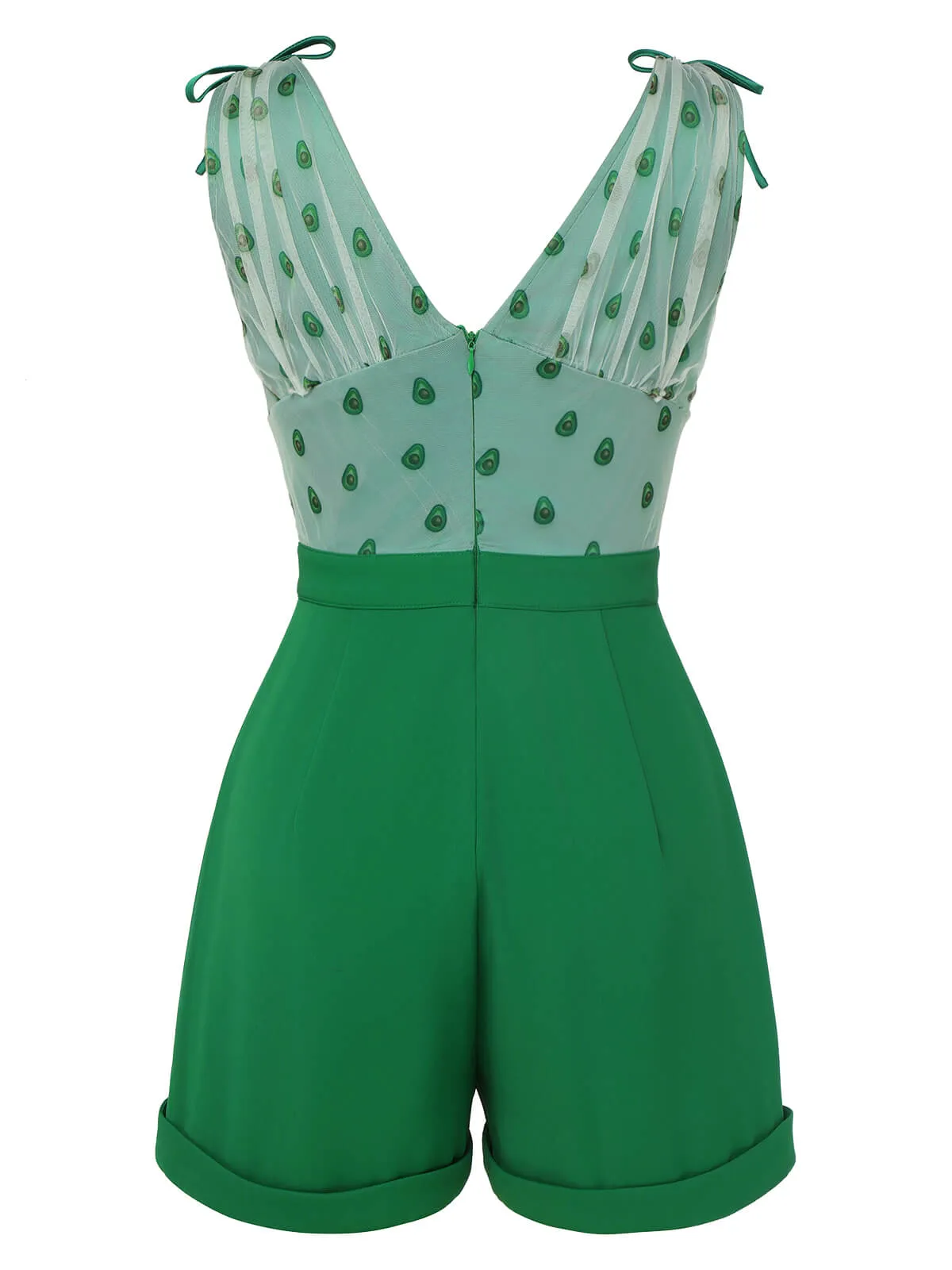 Green 1950s Avocado Mesh V-Neck Romper