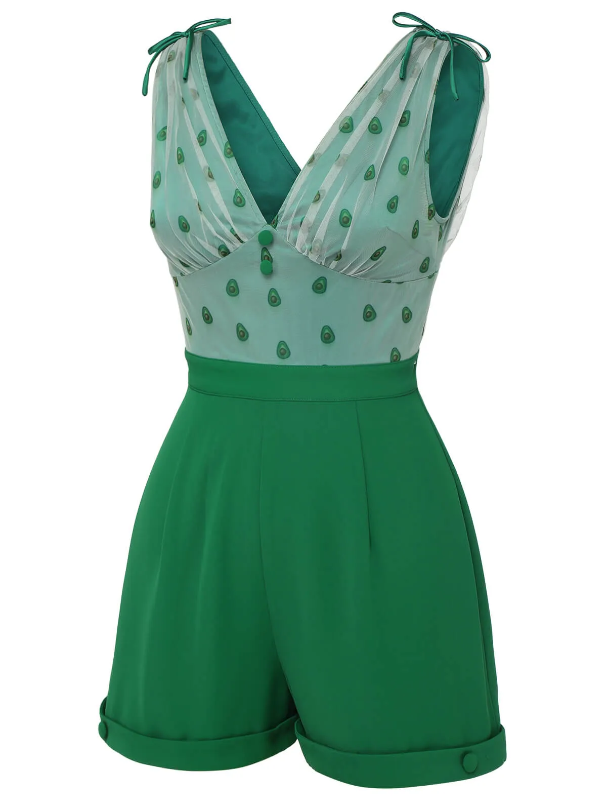 Green 1950s Avocado Mesh V-Neck Romper