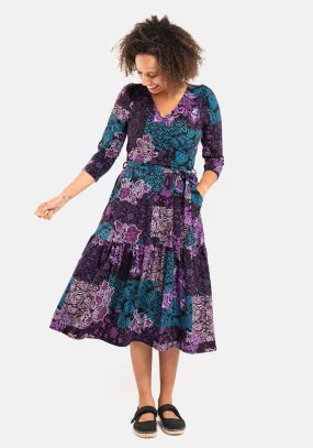 Harlowe Paisley Patchwork Print Tiered Hem Cotton Midi Dress