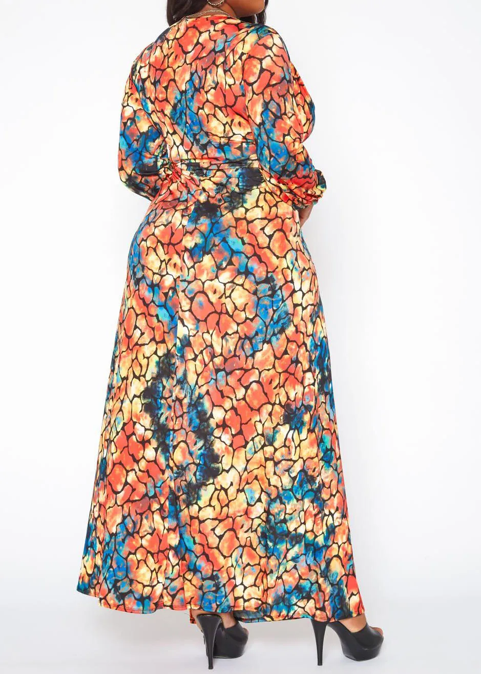 Hi Curvy Plus Size Women Rocky Print Wrap Maxi Dress