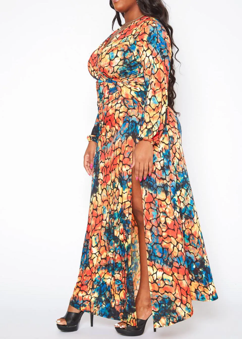 Hi Curvy Plus Size Women Rocky Print Wrap Maxi Dress