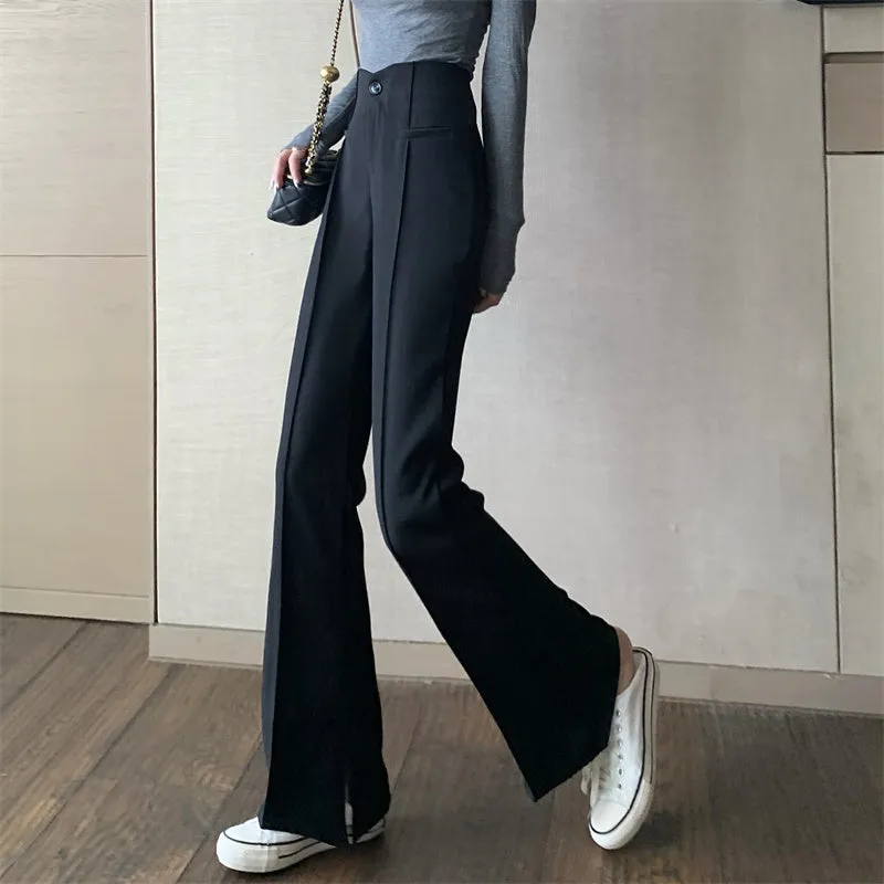 High-Waist Commuter Split Wide-Leg Trousers