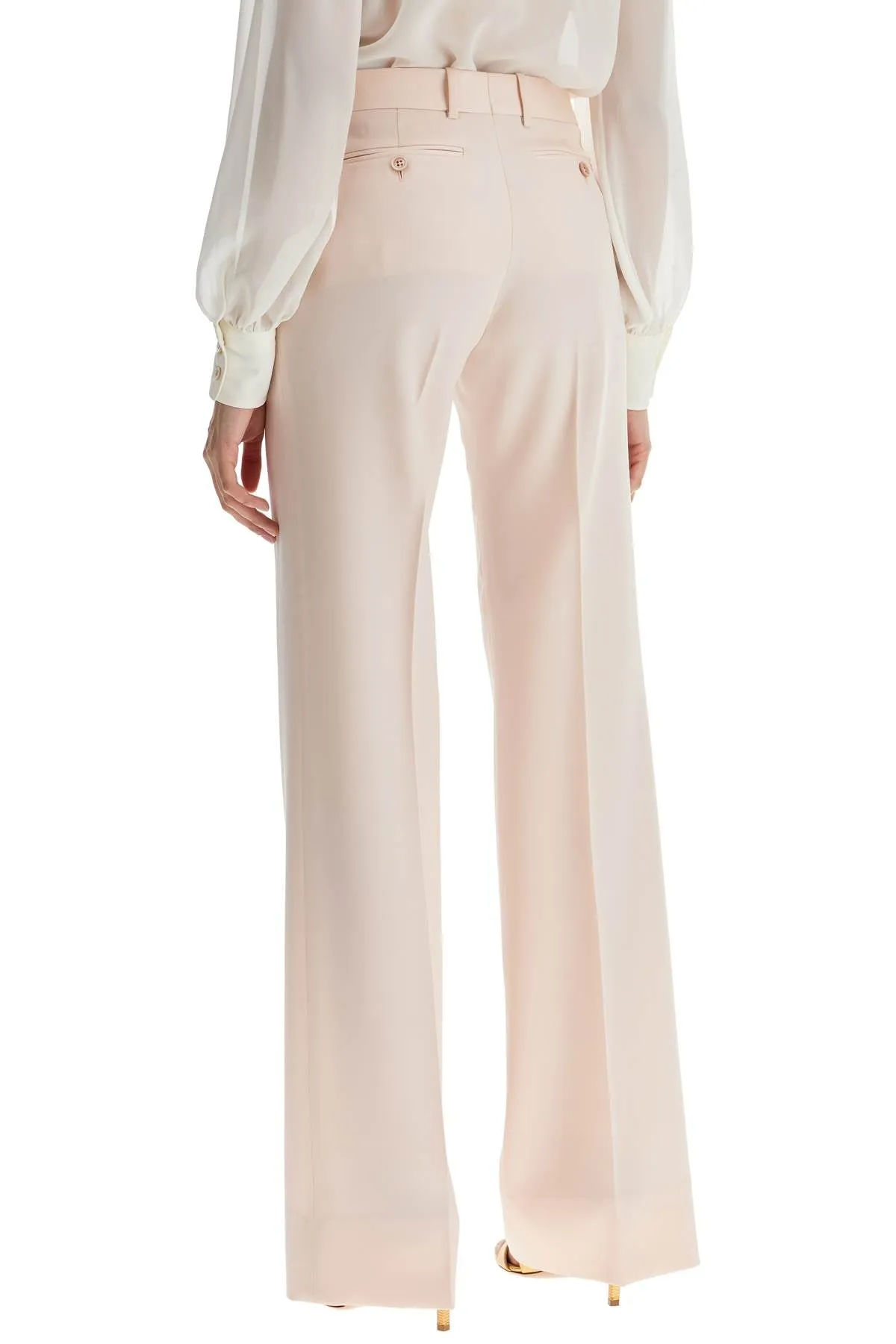 High Waist Wide Leg Pants In Virgin Wool Light Blush