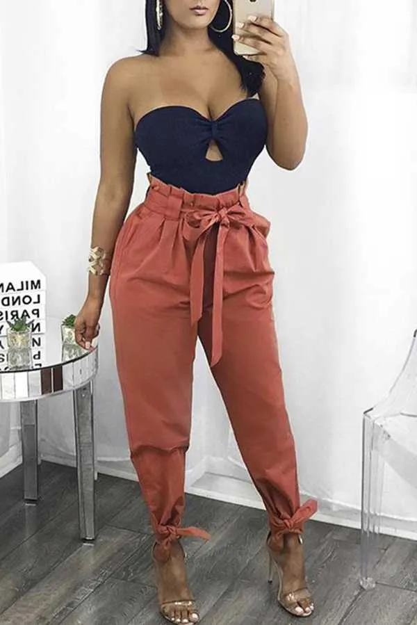 High Waisted Bow Tie Waist Cargo Pants Baggy Trousers