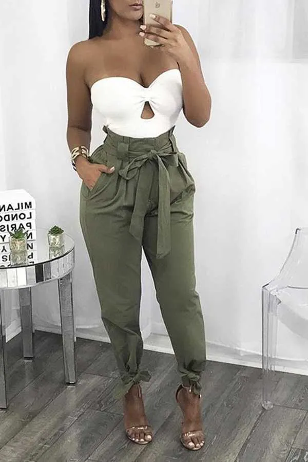 High Waisted Bow Tie Waist Cargo Pants Baggy Trousers