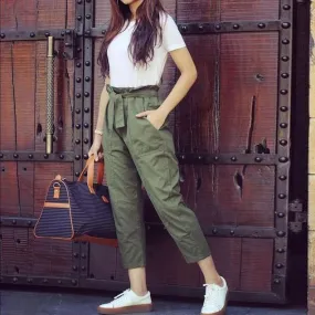 High Waisted Bow Tie Waist Cargo Pants Baggy Trousers