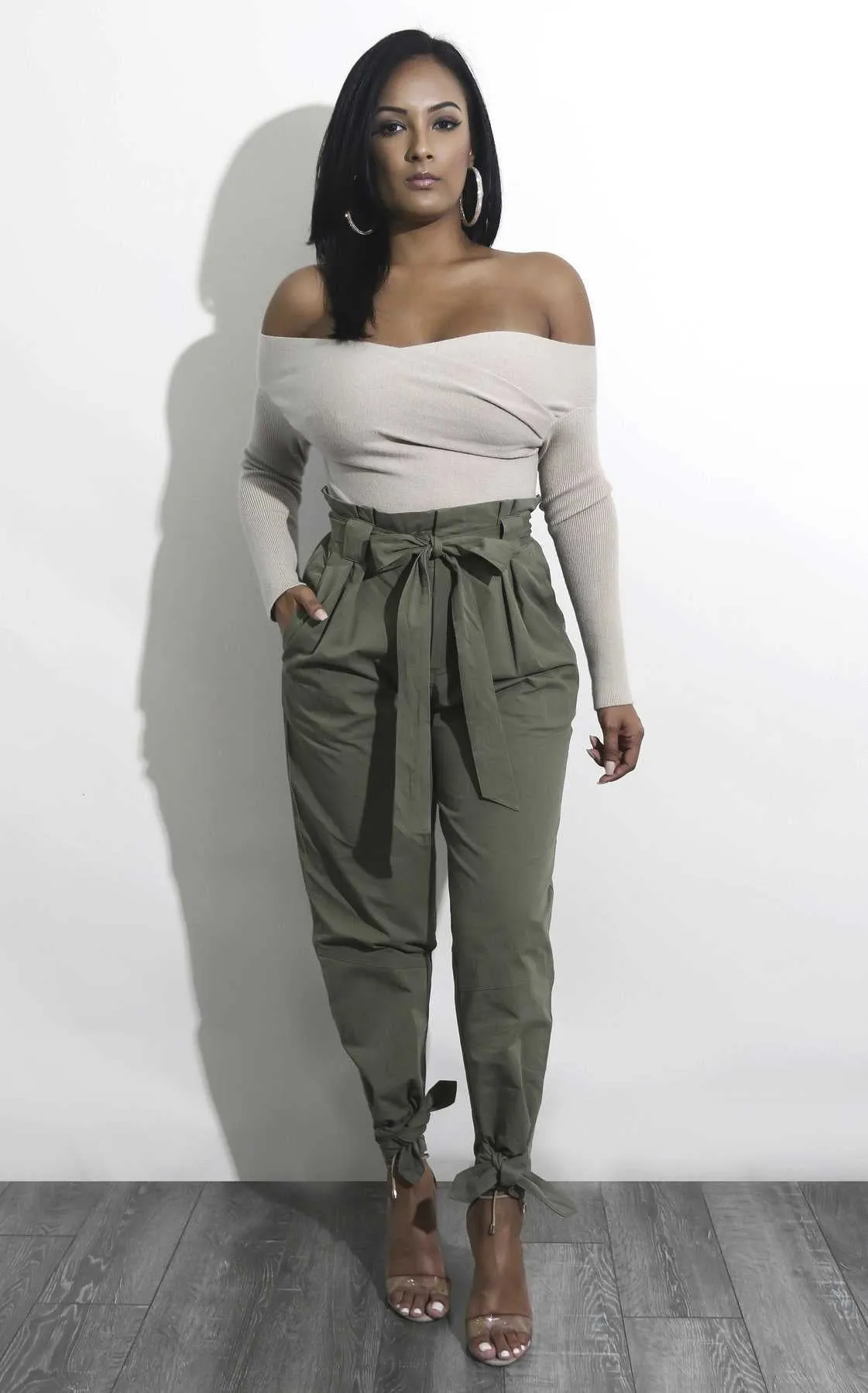 High Waisted Bow Tie Waist Cargo Pants Baggy Trousers