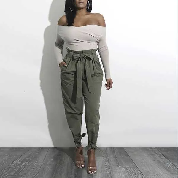 High Waisted Bow Tie Waist Cargo Pants Baggy Trousers