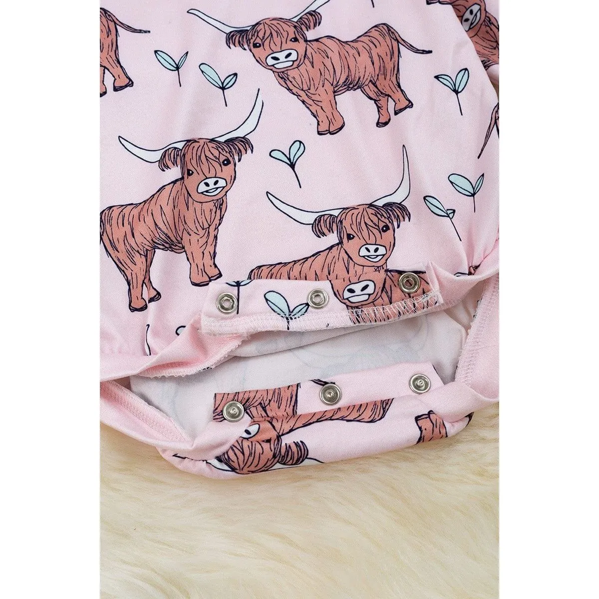 Highland Cow On Pink Printed Baby Romper.