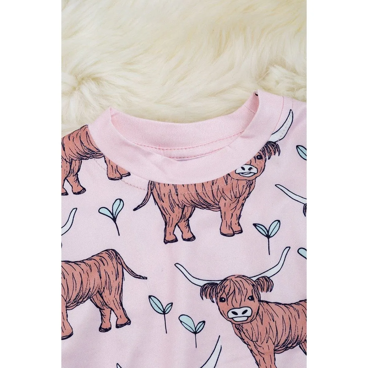 Highland Cow On Pink Printed Baby Romper.