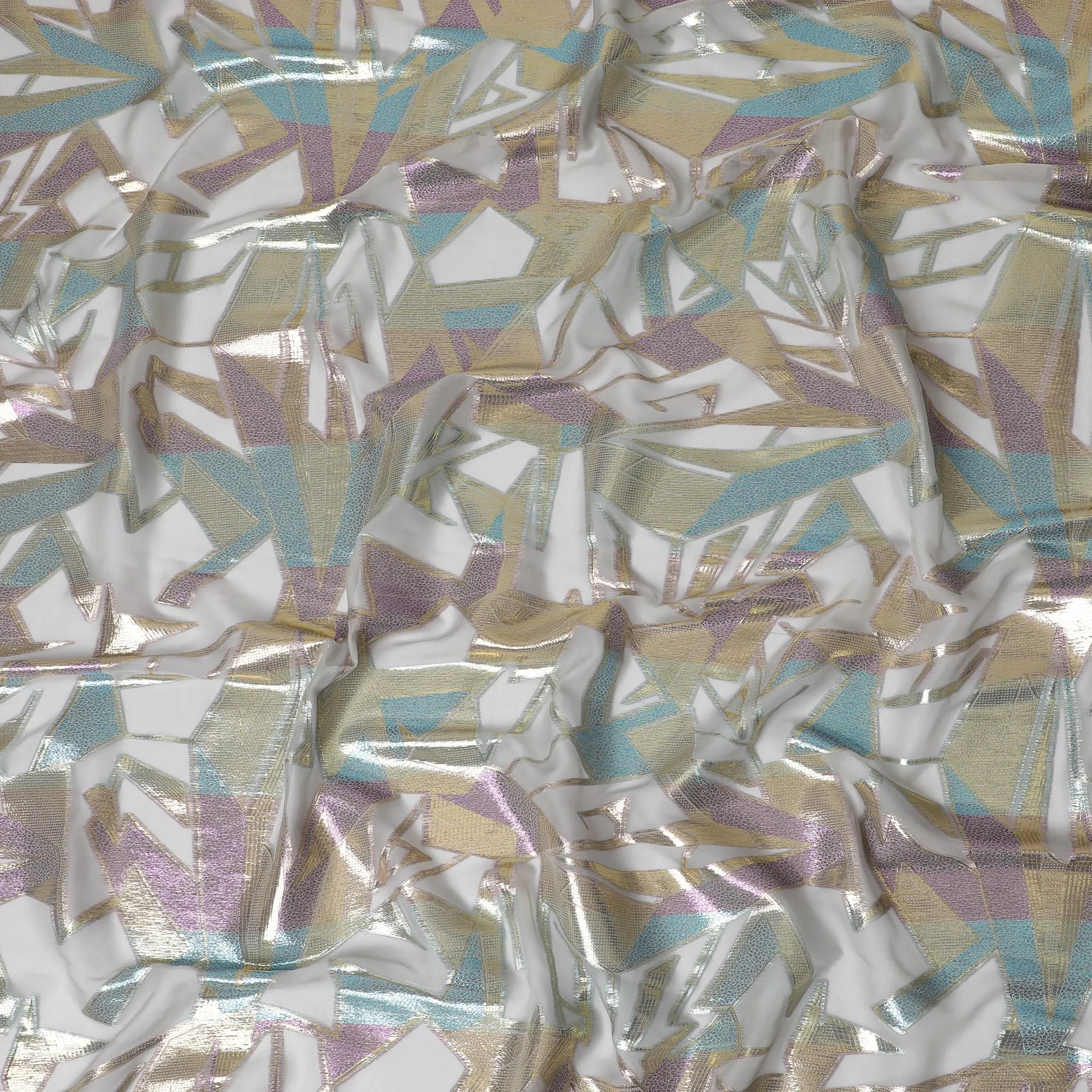 Holographic Geometric Silk Chiffon Fabric, 140cm - Futuristic South Korean Design-D17788