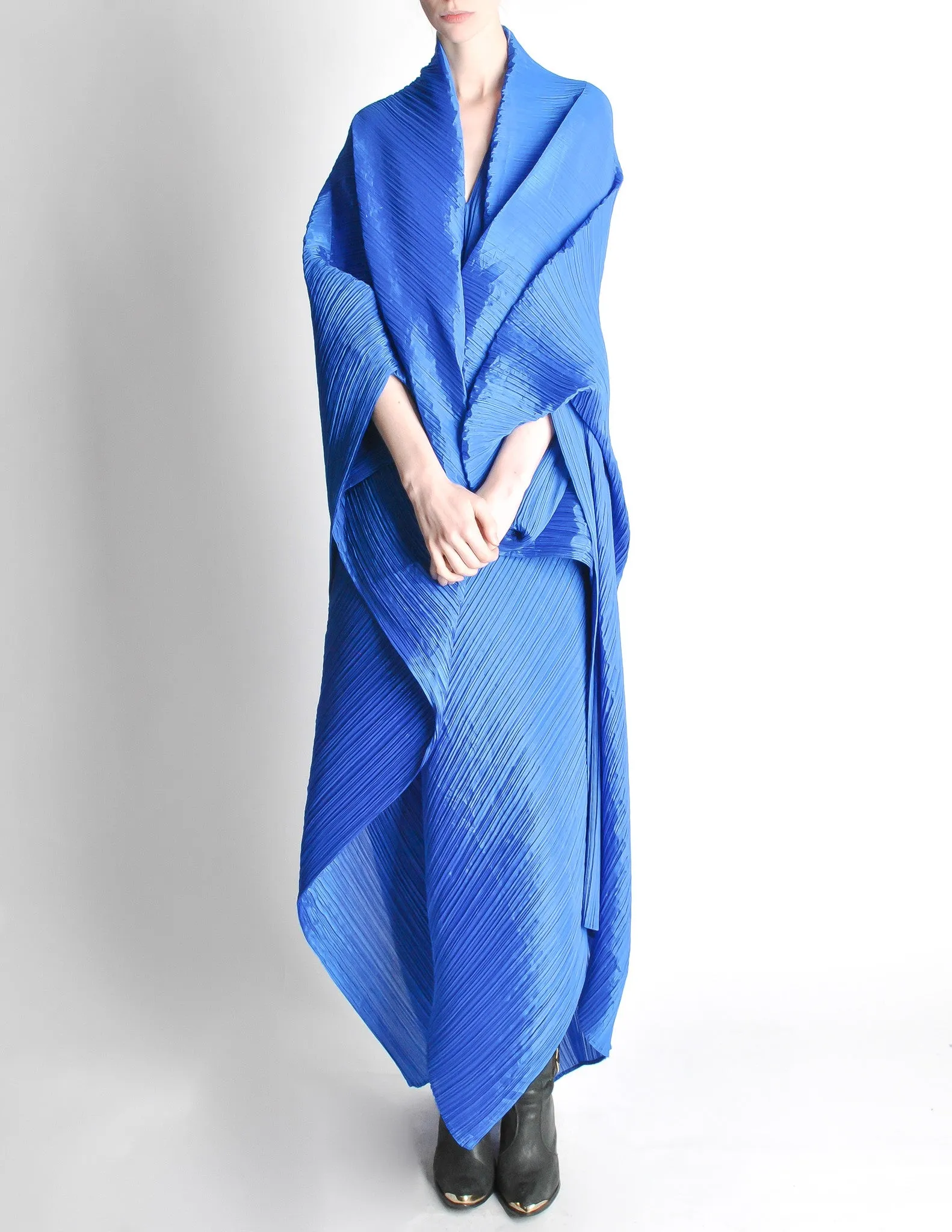 Issey Miyake Pleats Please Vintage Blue Pleated Multi-Functional Wrap Cape