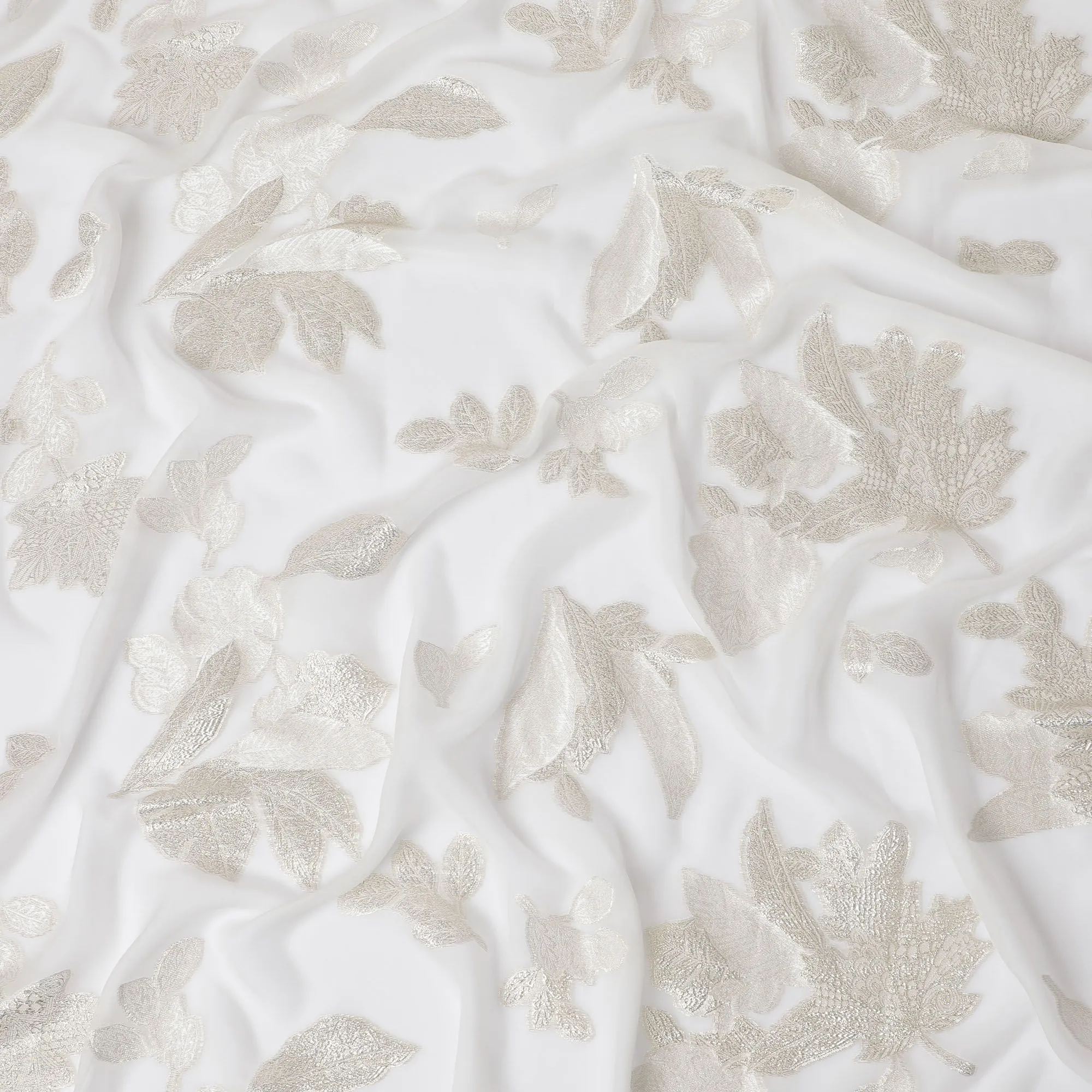 Ivory Whisper Silk Chiffon Fabric with Silver Lurex, 110cm Wide â€“ Sublime Elegance for Couture-D18388