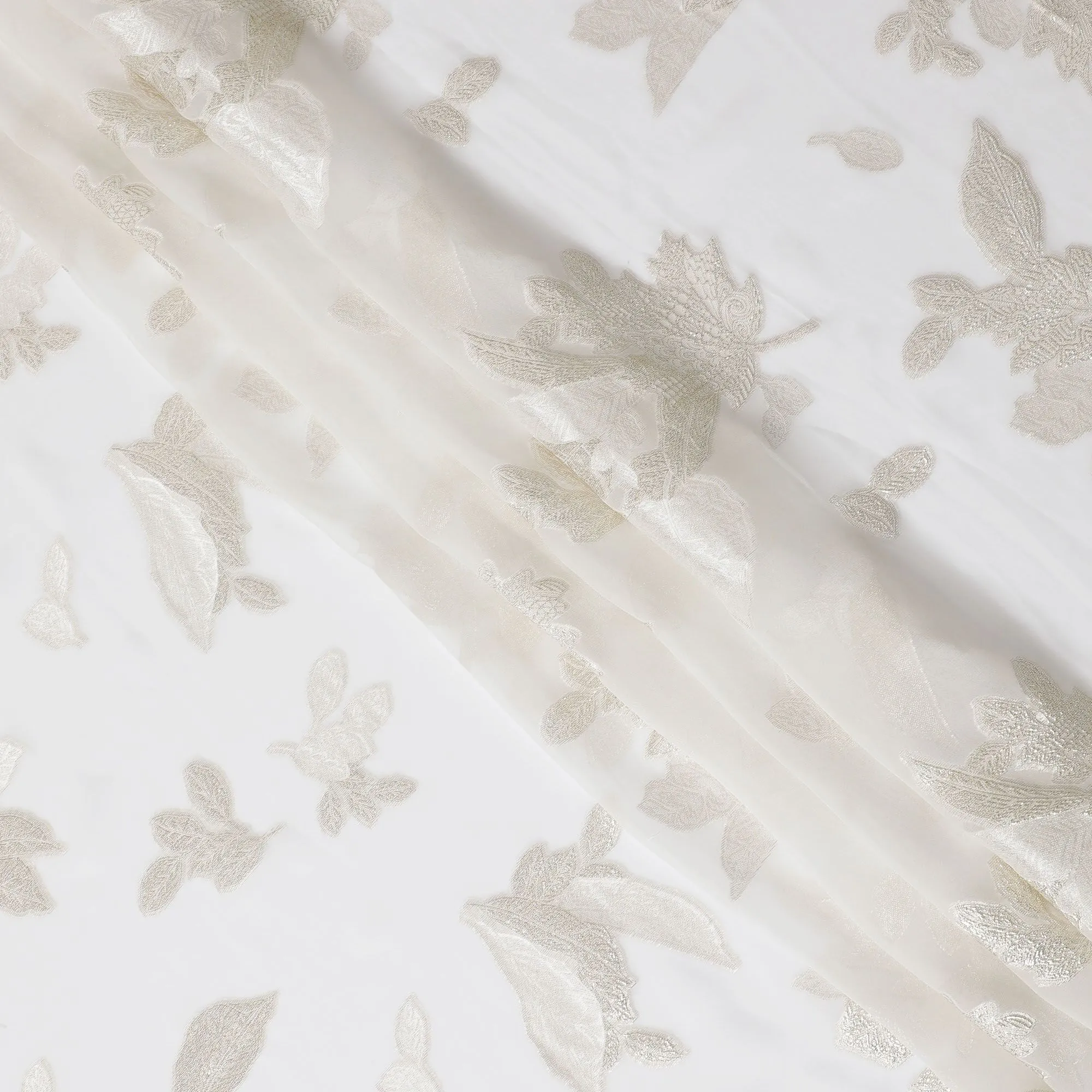 Ivory Whisper Silk Chiffon Fabric with Silver Lurex, 110cm Wide â€“ Sublime Elegance for Couture-D18388