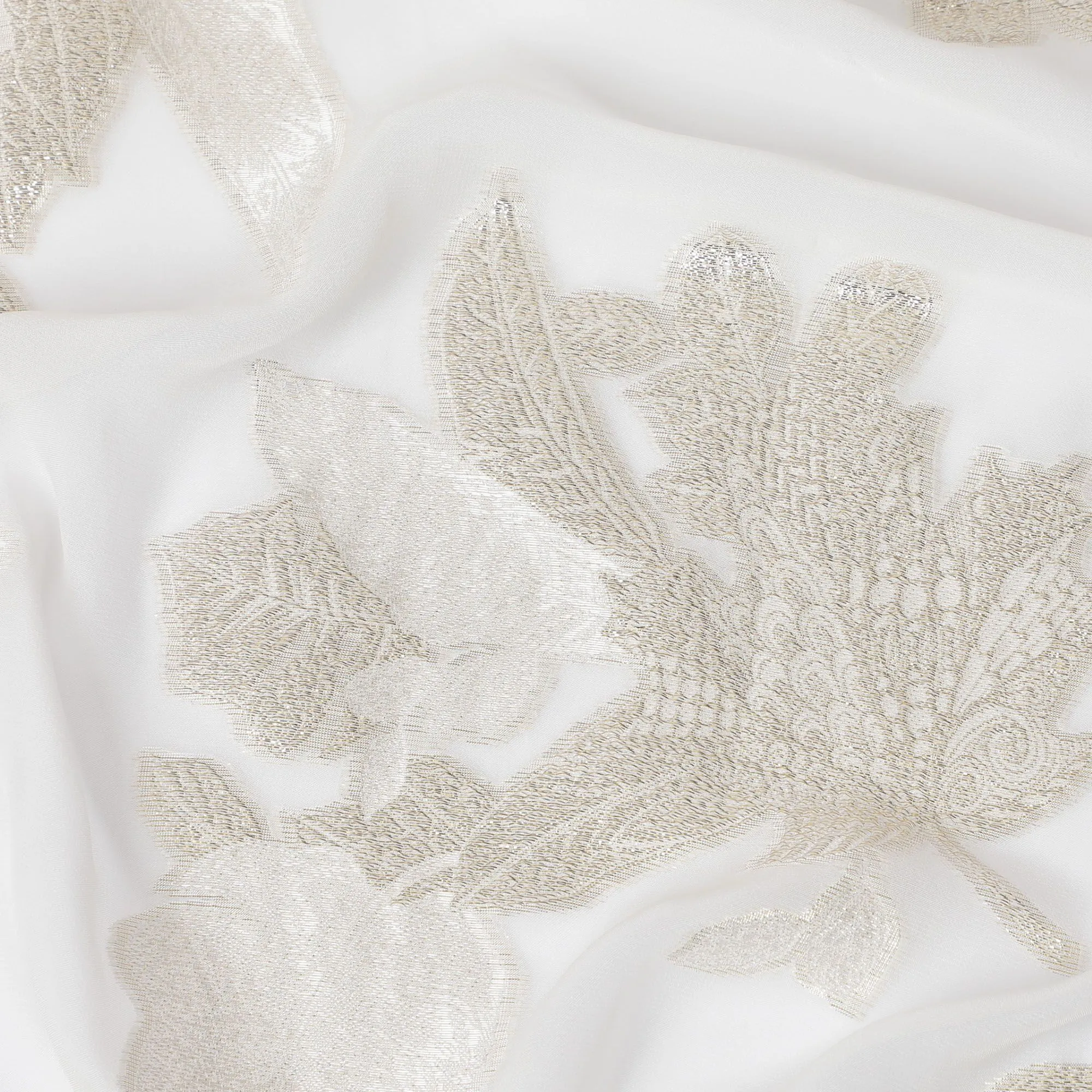 Ivory Whisper Silk Chiffon Fabric with Silver Lurex, 110cm Wide â€“ Sublime Elegance for Couture-D18388