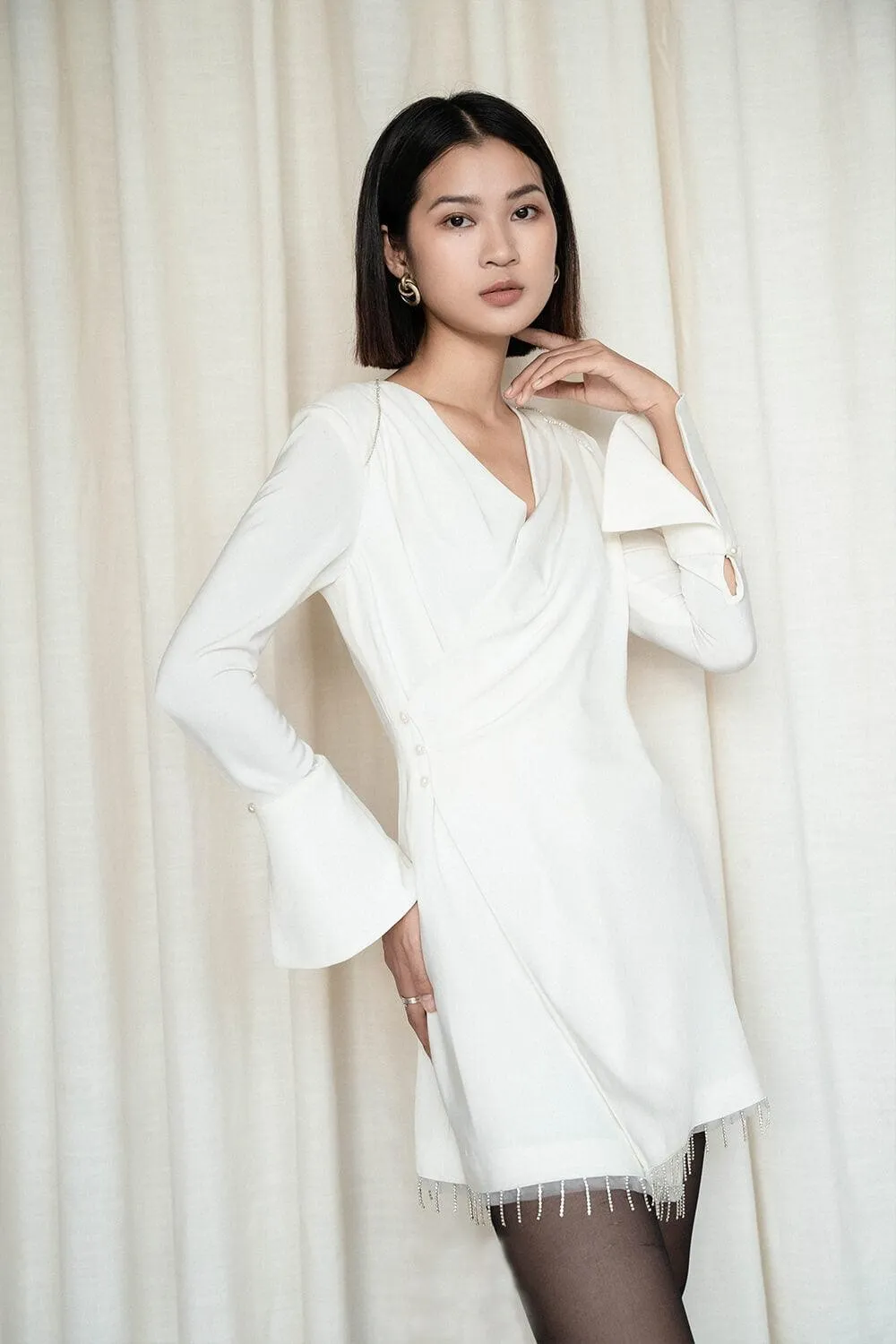 Jasmine Wrap Cowl Neck Silk Mini Dress