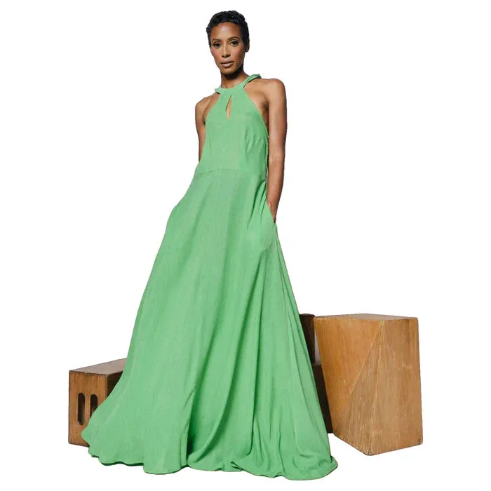 Kahindo Cape Verde Maxi Dress with a flattering halter neck and chic wrap-around style