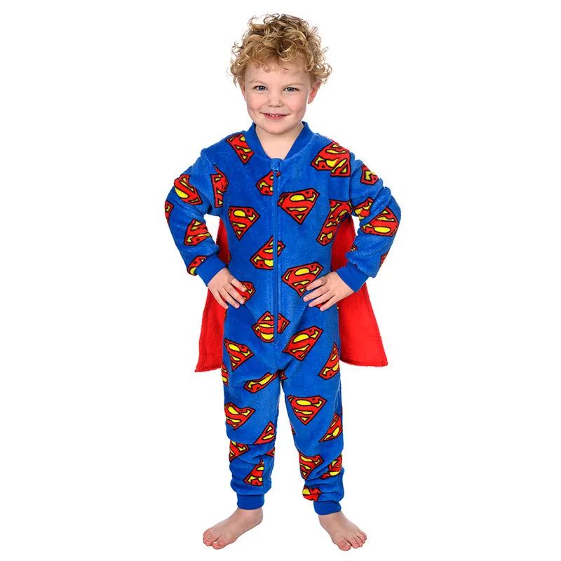 Kids Superman Fleece Zip-Up Onesie - Age 5-6