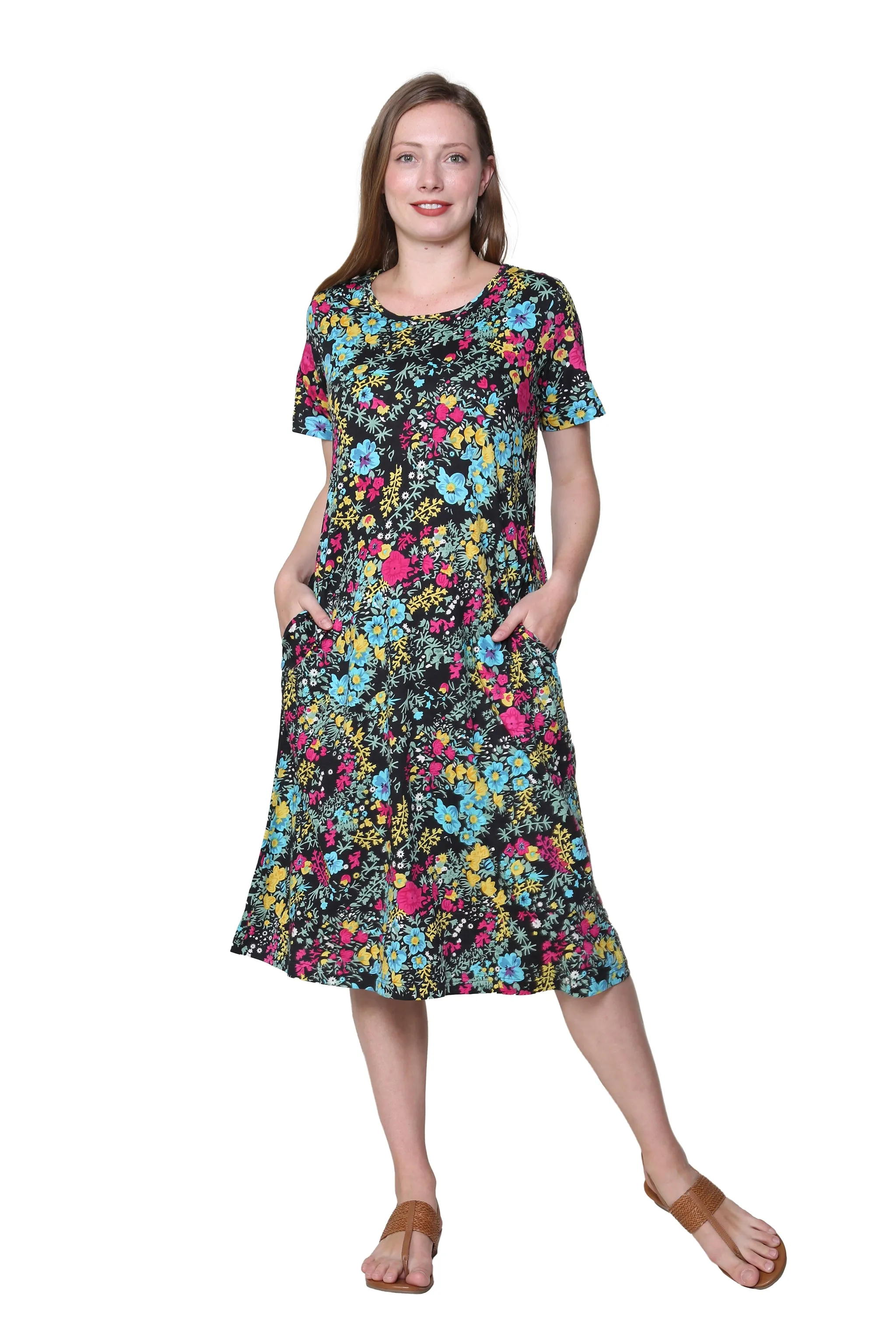 La Cera Floral Printed A-Line Knit Dress