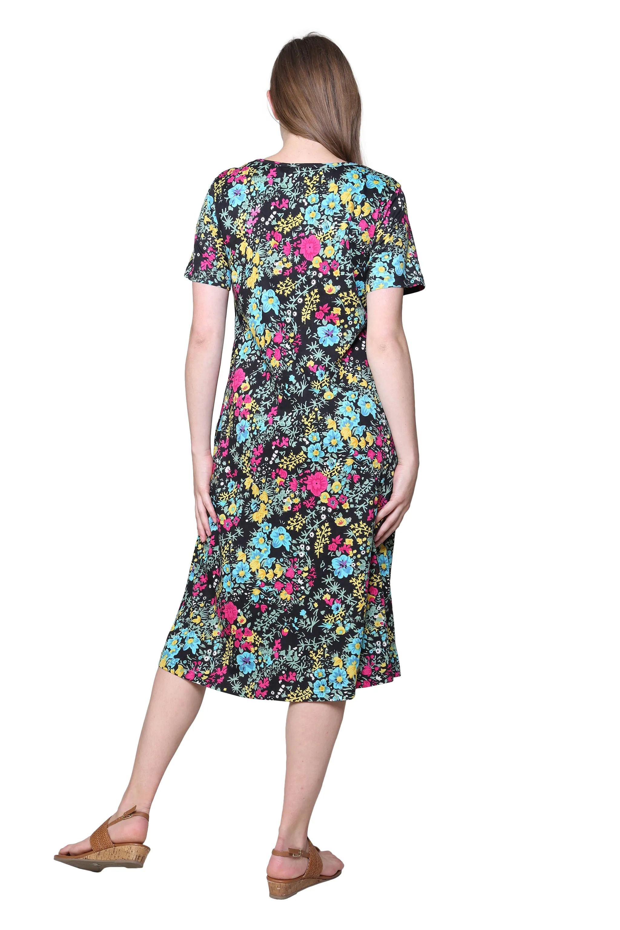 La Cera Floral Printed A-Line Knit Dress