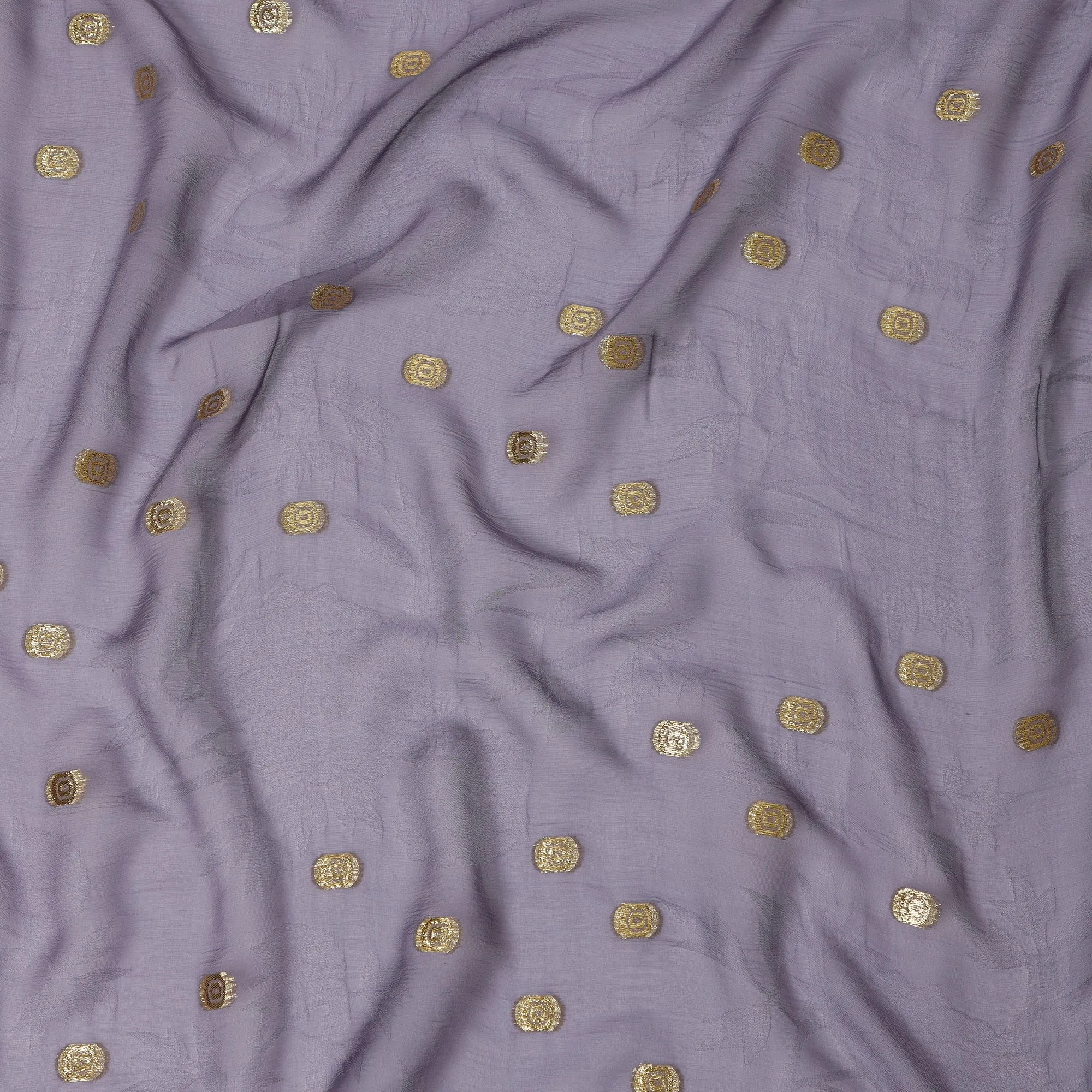 Lavender Grey Silk Chiffon Fabric with Gold Metallic Lurex Dots, 110 cm Width, Made in South Korea-D21140