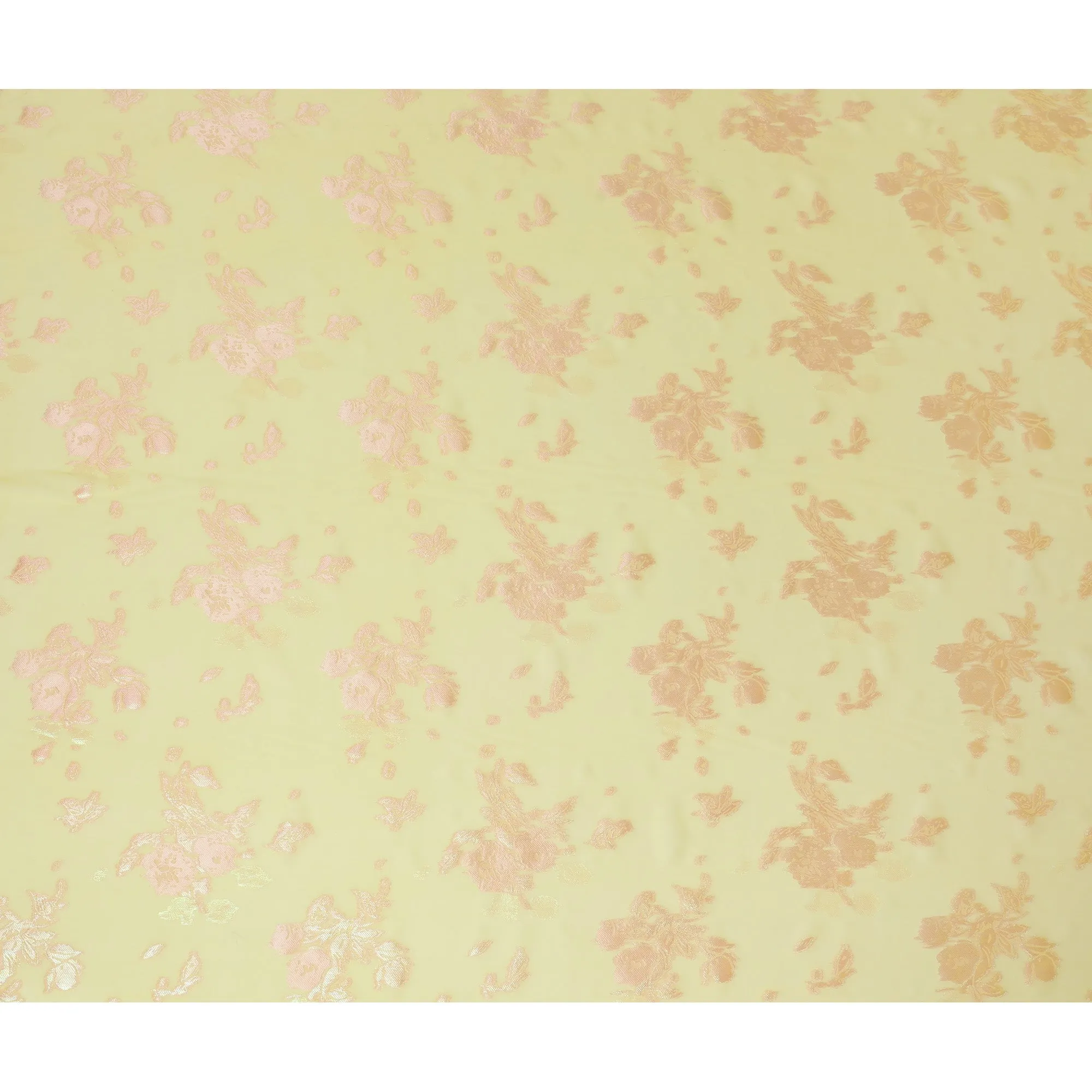 Lemon Cream Silk Chiffon Fabric with Rose Gold Lurex Florals, 110 cm Width - Imported from South Korea-D20242