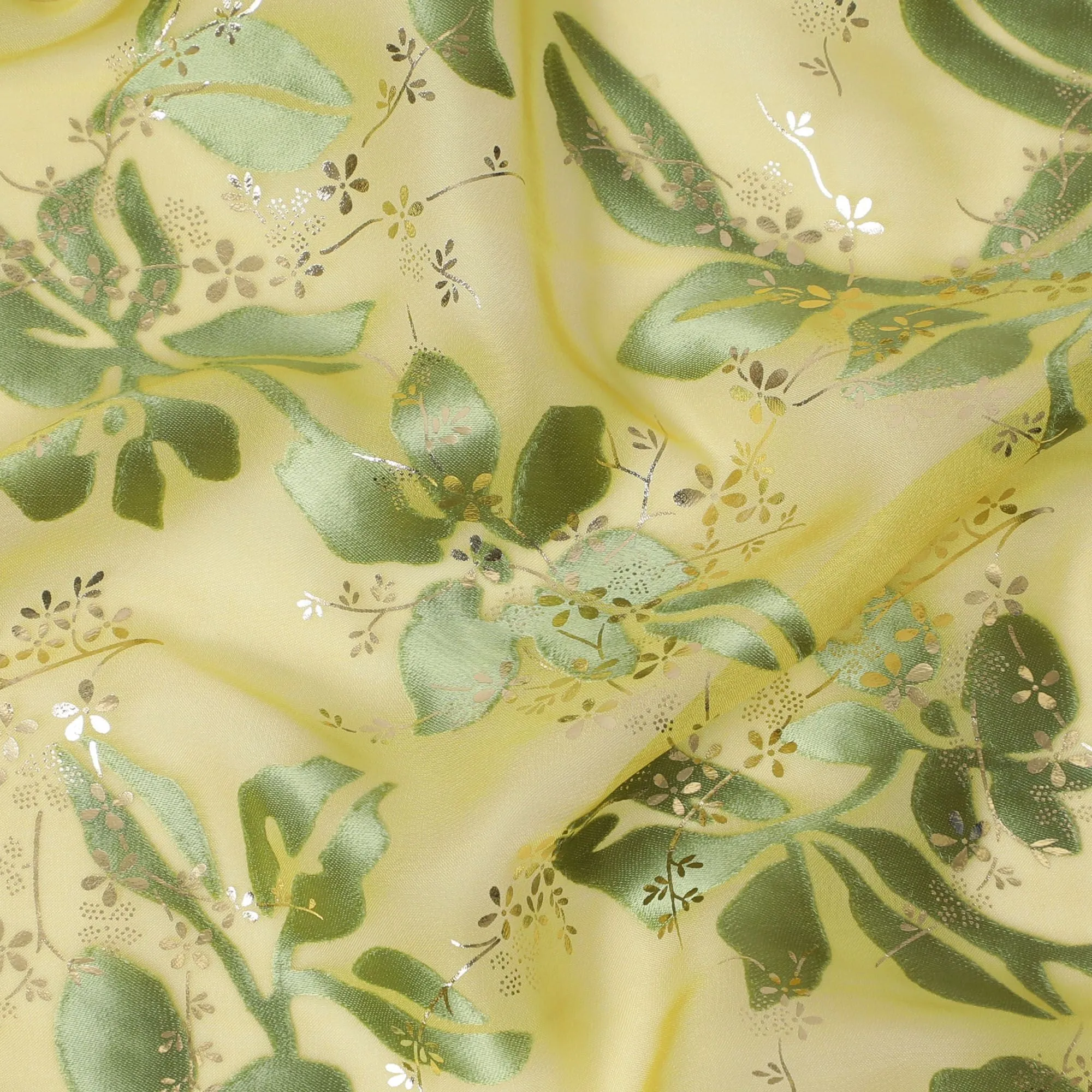 Lemon Zest Silk Chiffon Metallic Fabric - Exquisite South Korean Craftsmanship, 110 cm Wide  - D17663