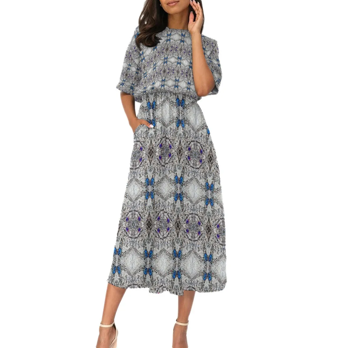 Liberace Crystal Cape Pattern Print Dress