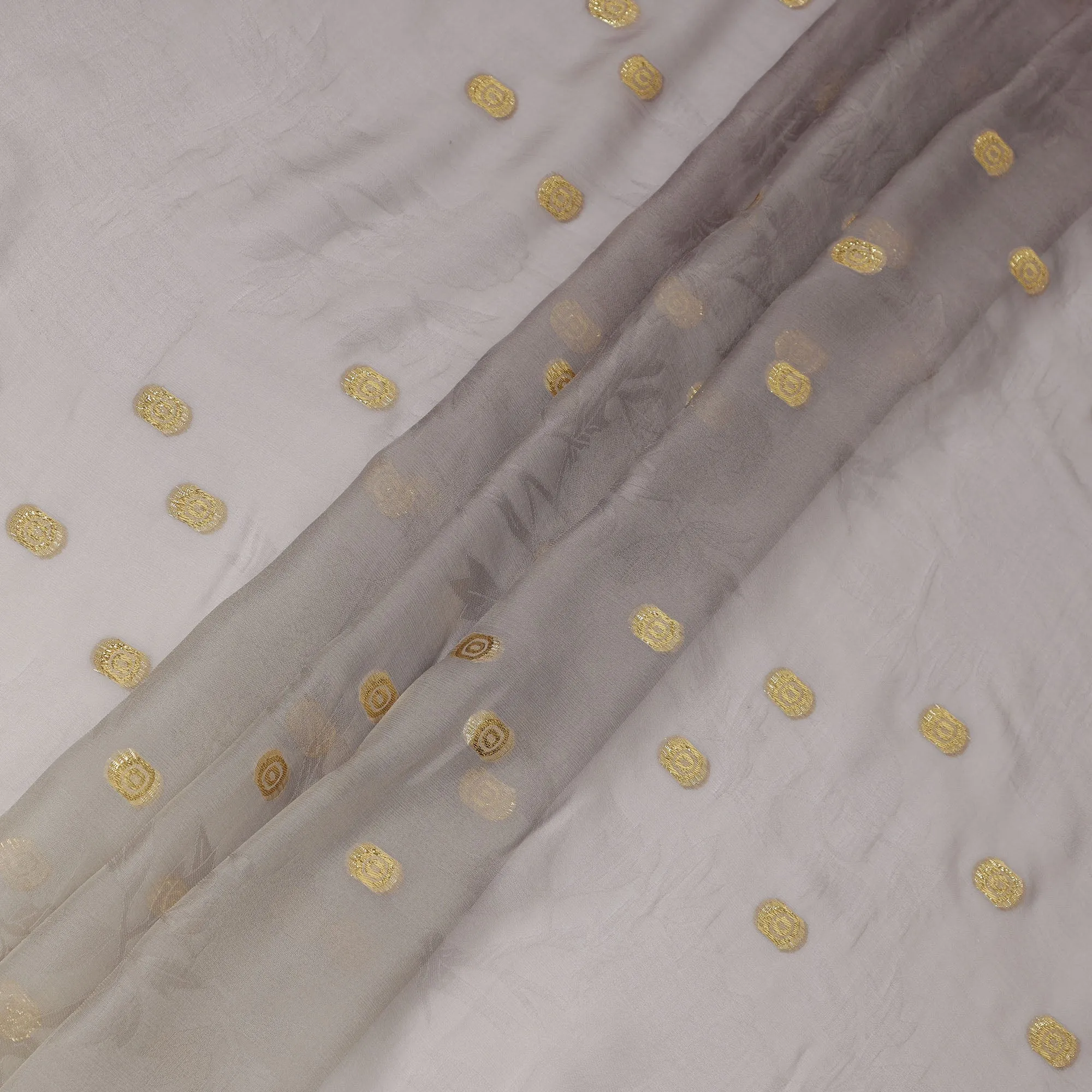 Light Grey Silk Chiffon Fabric with Gold Metallic Lurex, 110 cm Width, Made in South Korea-D21146