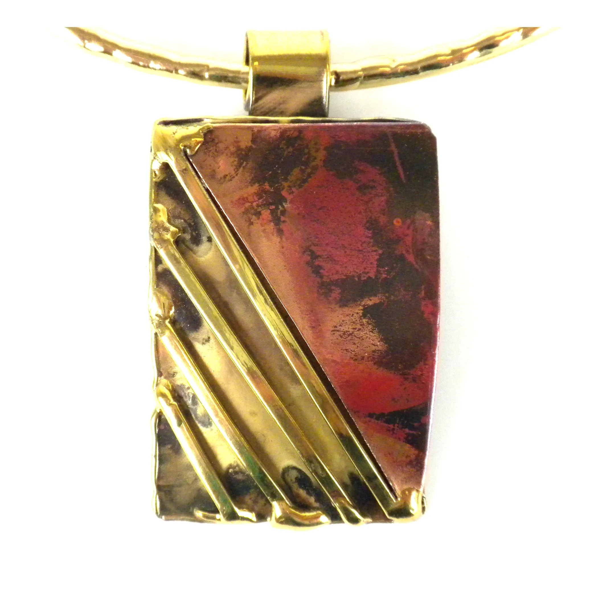 Lines Drawn Brass and Copper Pendant Necklace Brass Images