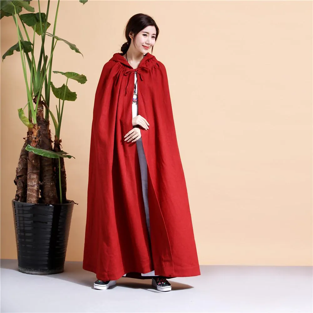 Long Hooded Linen Cloak