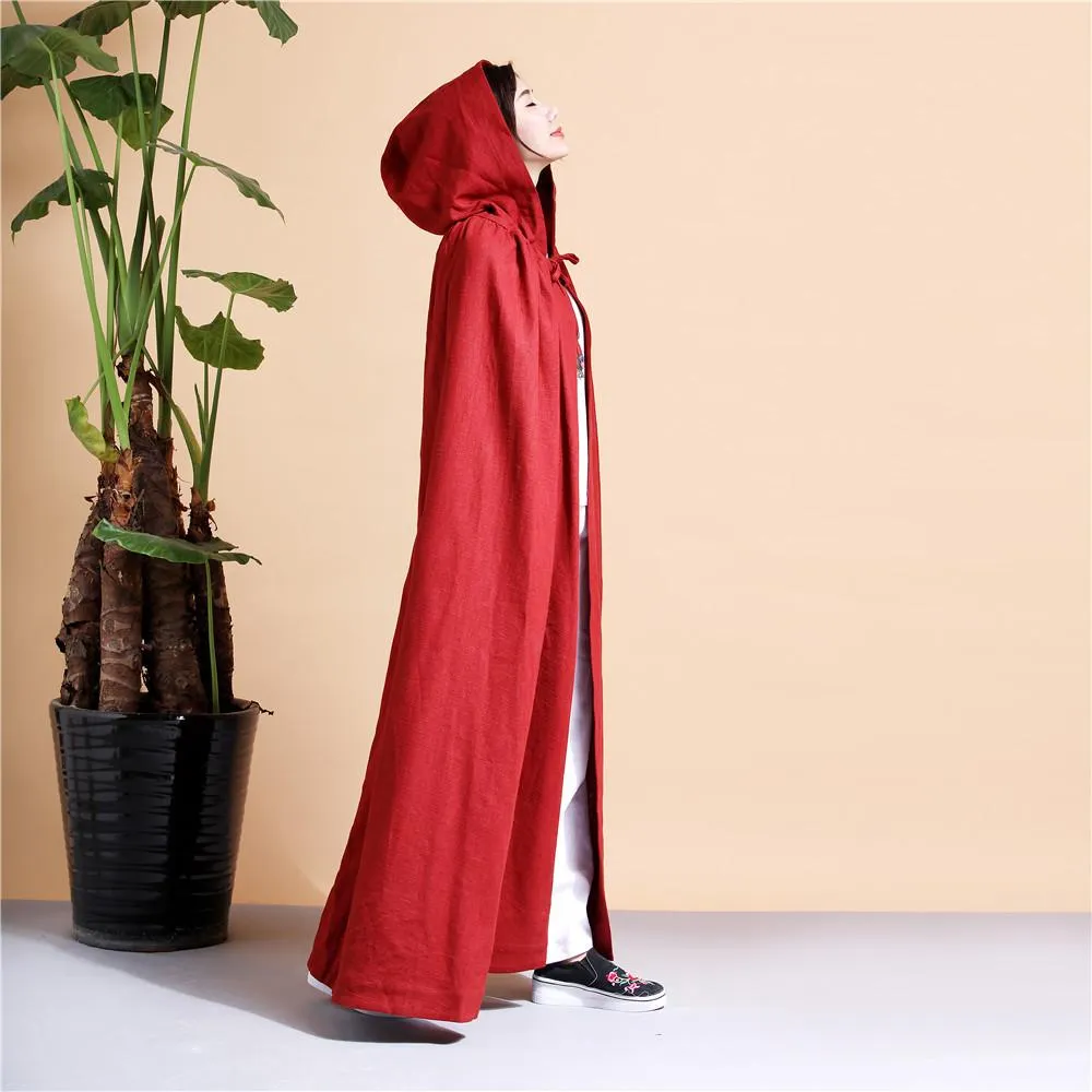 Long Hooded Linen Cloak