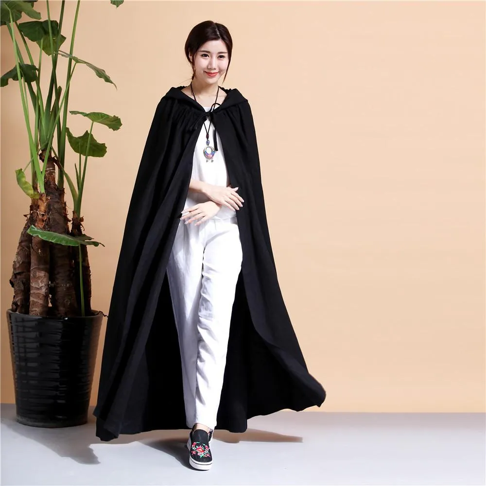 Long Hooded Linen Cloak