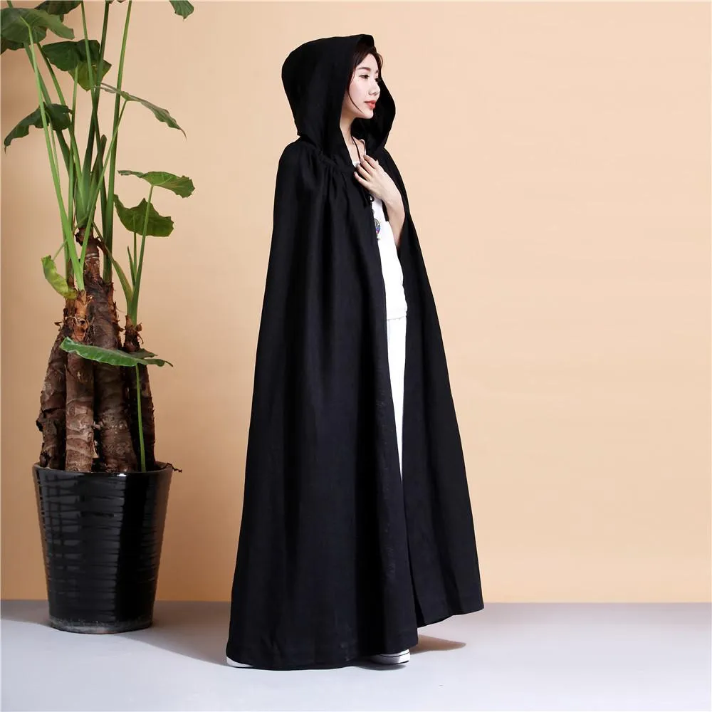 Long Hooded Linen Cloak