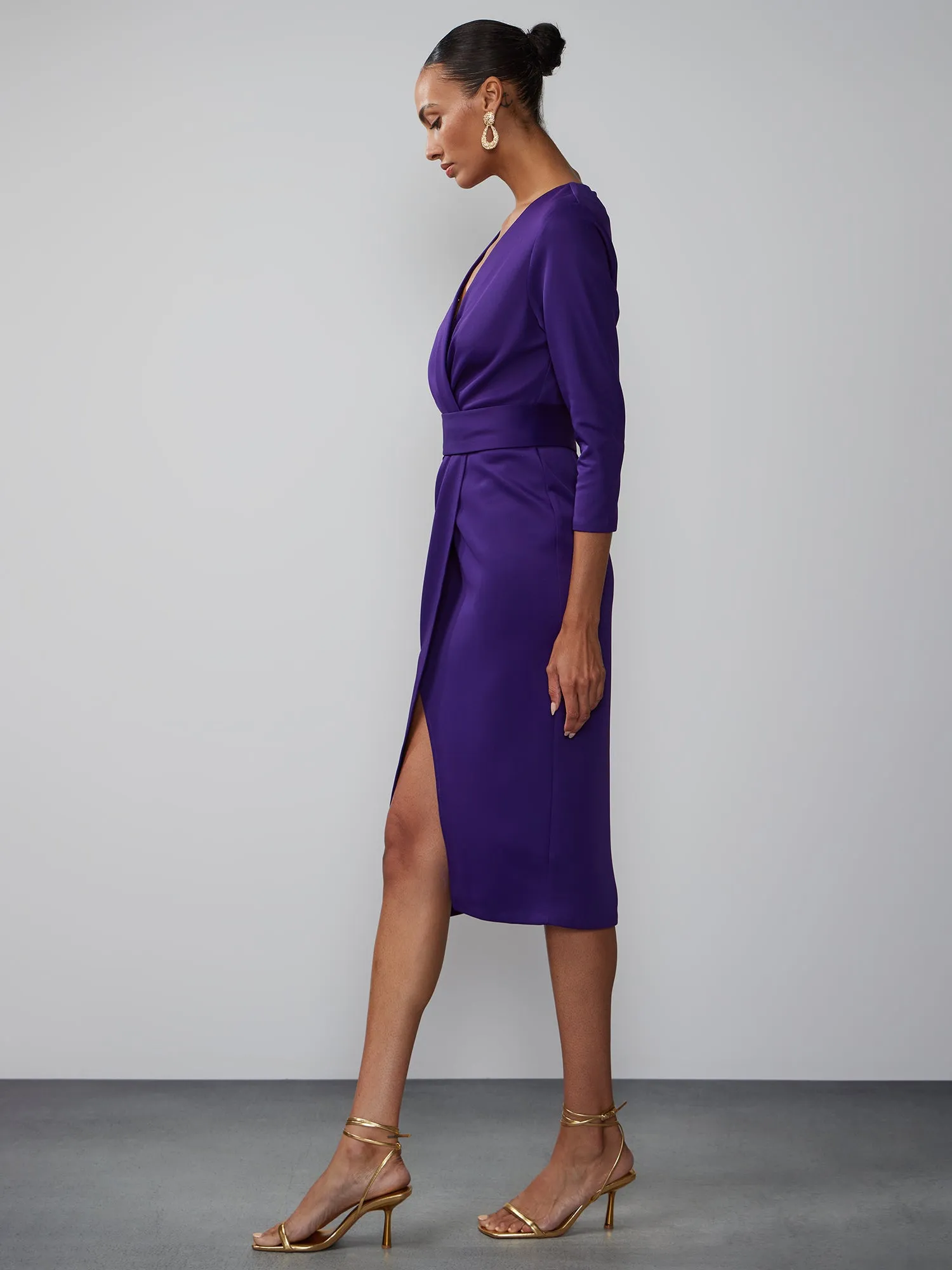 Long Sleeve Scuba Wrap Sheath Dress