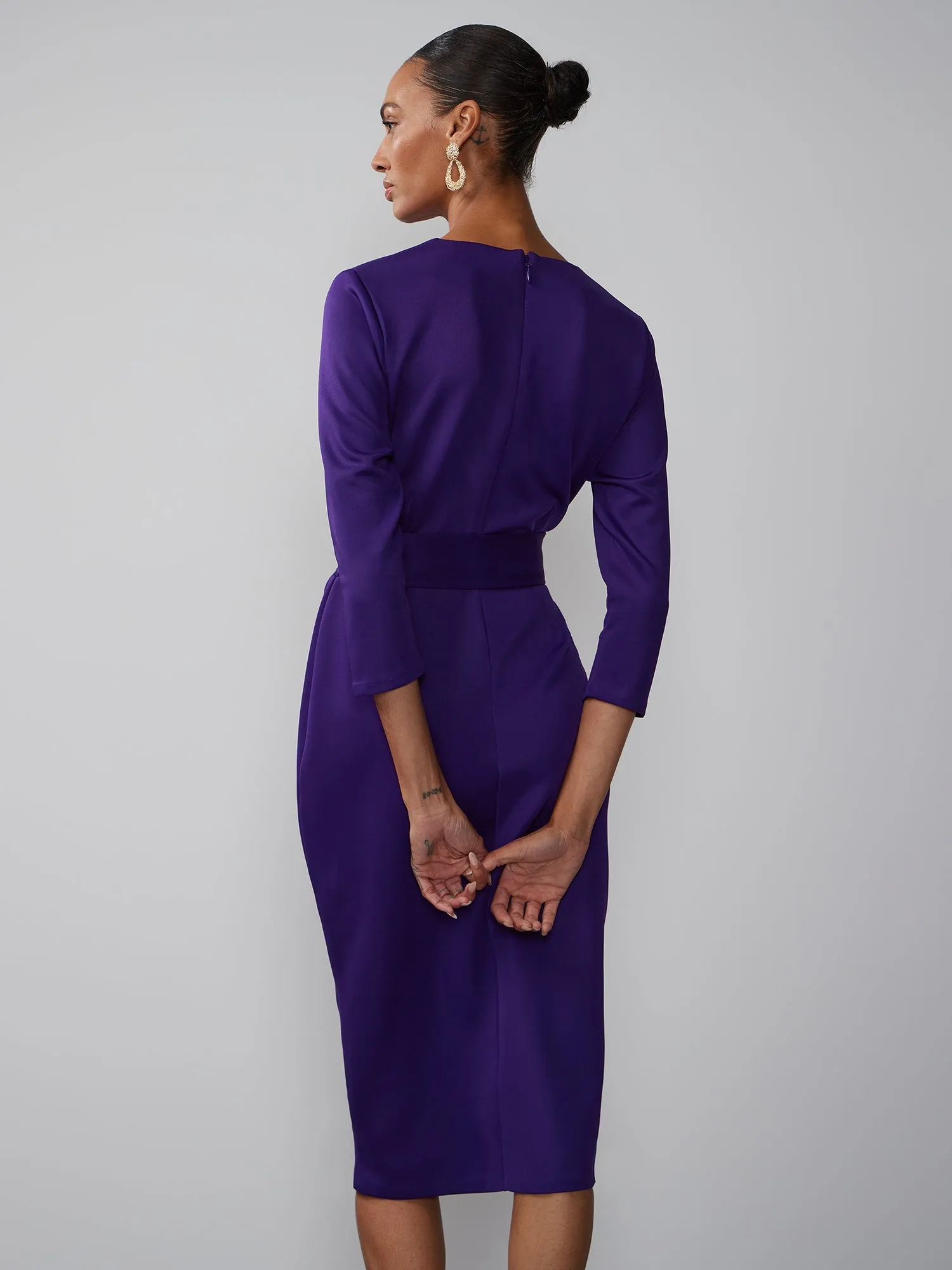 Long Sleeve Scuba Wrap Sheath Dress