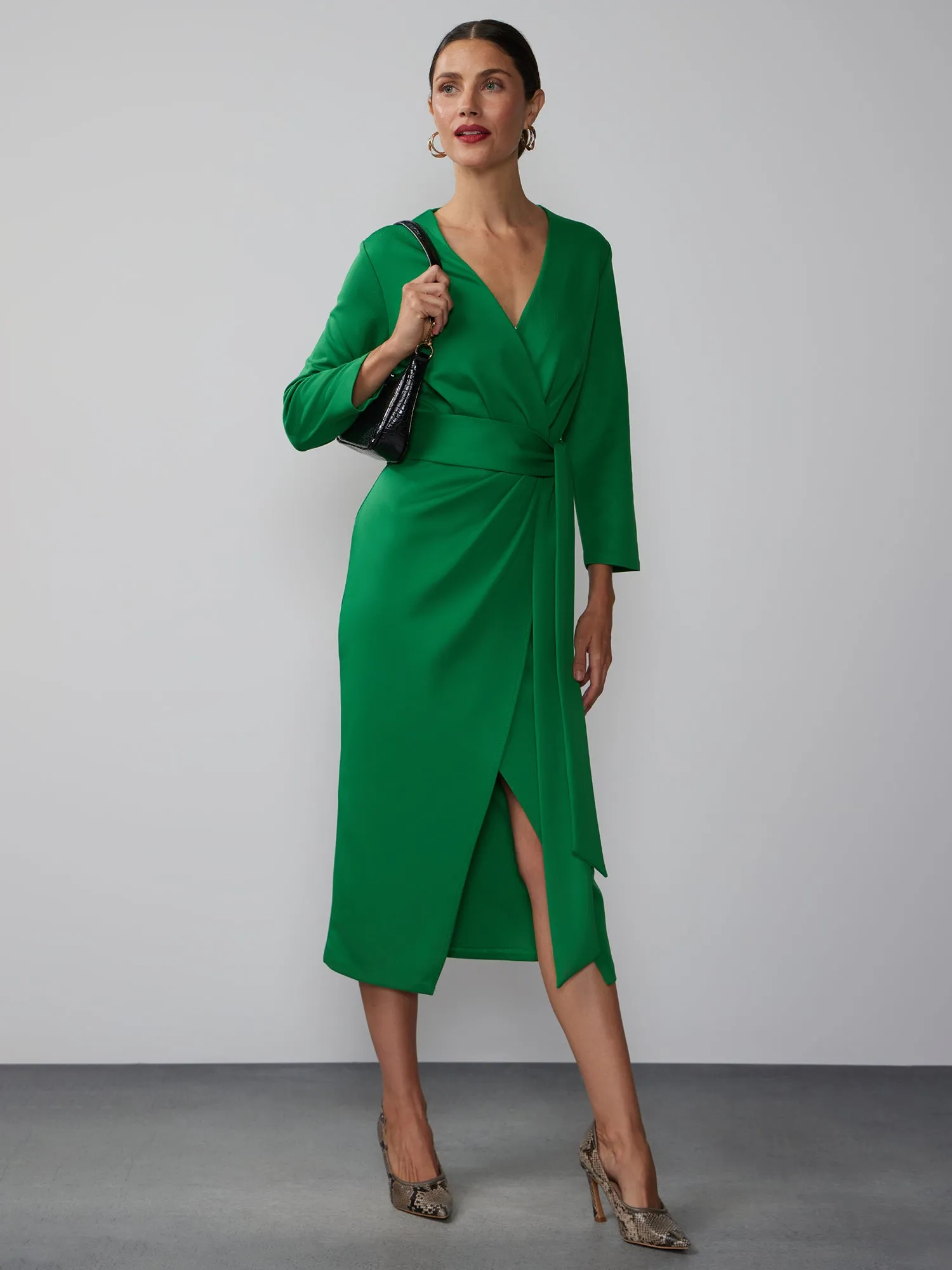 Long Sleeve Scuba Wrap Sheath Dress