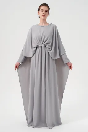 Long Sleeves Overlay Cape Effect Boatneck Long Dress