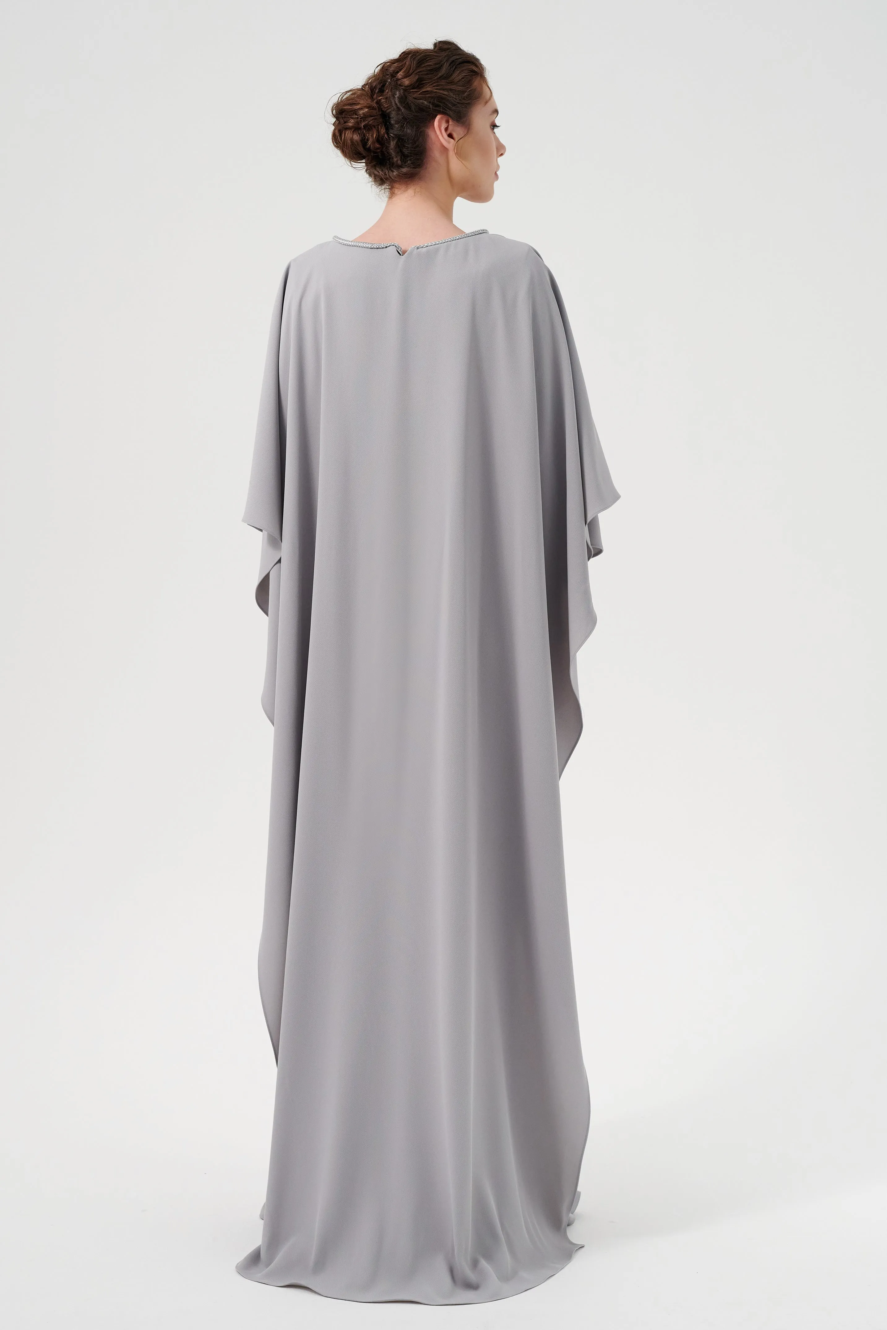 Long Sleeves Overlay Cape Effect Boatneck Long Dress